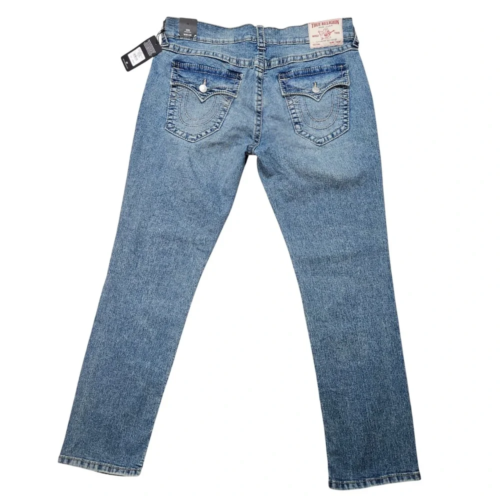 True Religion Geno Big T‎ Flap Slim Jeans 38 Medium Melting Wash 700219 Mens NEW